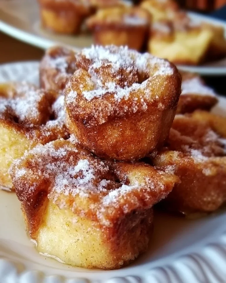 Delicious cinnamon roll French toast bites topped with icing and berries.