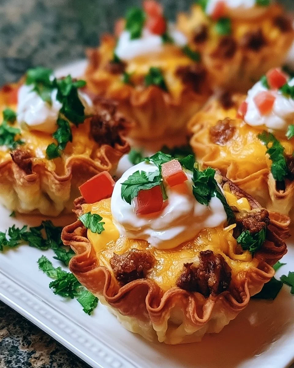 Cheesy Beef Wonton Tacos Recipe