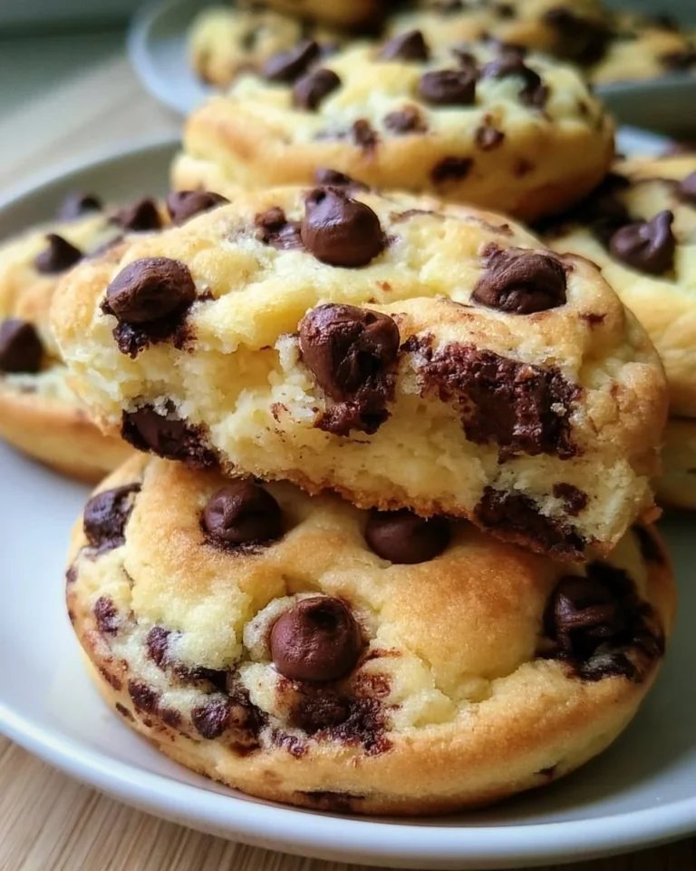 Chocolate chip cheesecake cookies fresh out of the oven, topped with chocolate chips.