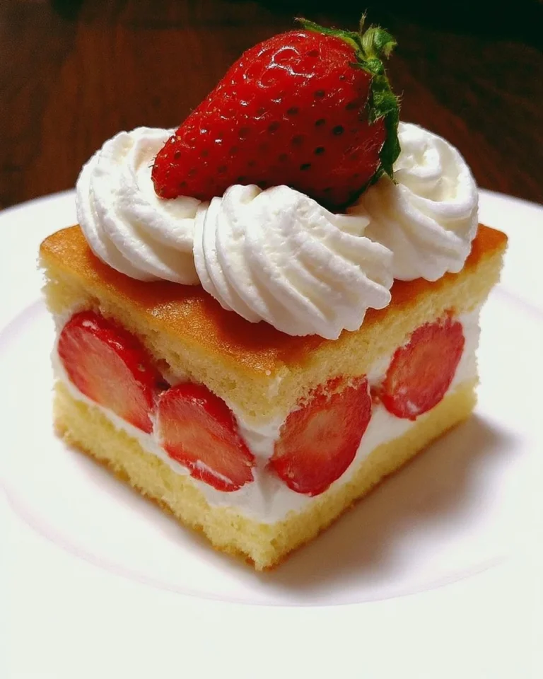 Delicious classic strawberry shortcake topped with fresh strawberries and whipped cream