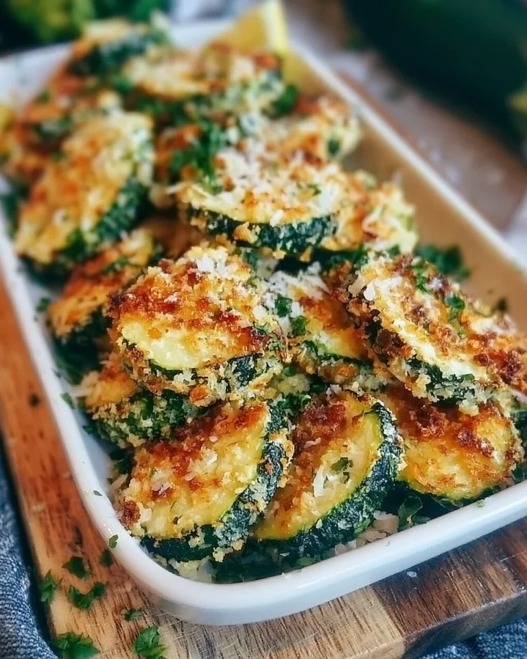 Crispy baked Parmesan zucchini slices ready to be served.