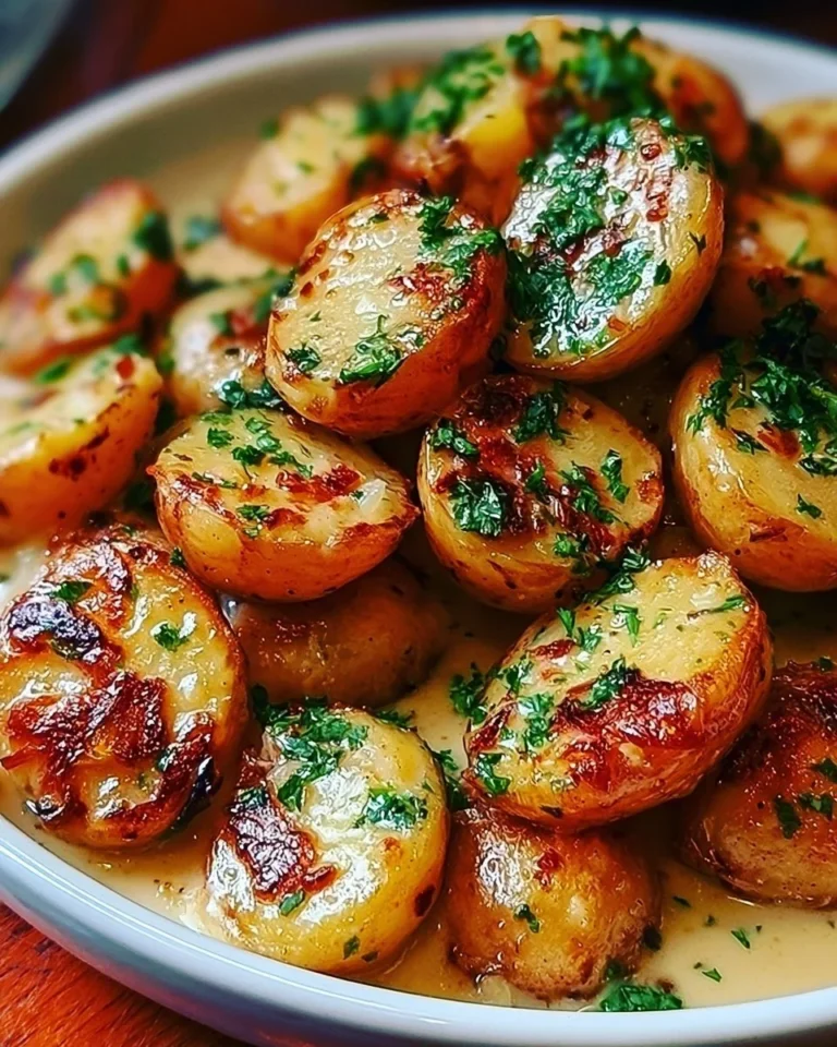 Crispy garlic butter potatoes served on a plate for a delicious side dish.