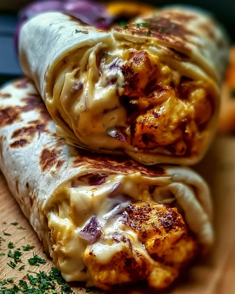 Garlic chicken wraps with cheese and fresh vegetables wrapped in a tortilla