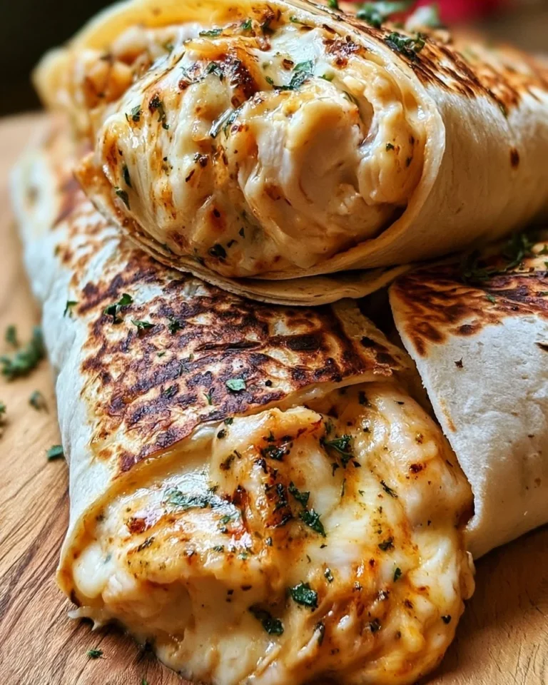 Delicious cheesy garlic chicken wraps filled with flavors and ooey-gooey goodness.