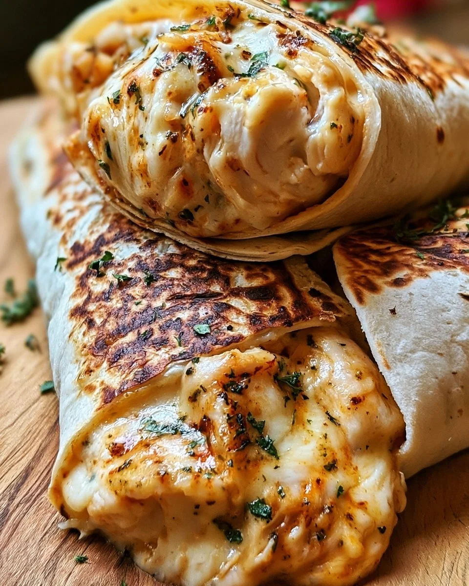 Ooey-Gooey Cheesy Garlic Chicken Wraps