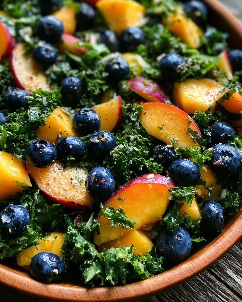 Peach and Blueberry Kale Salad