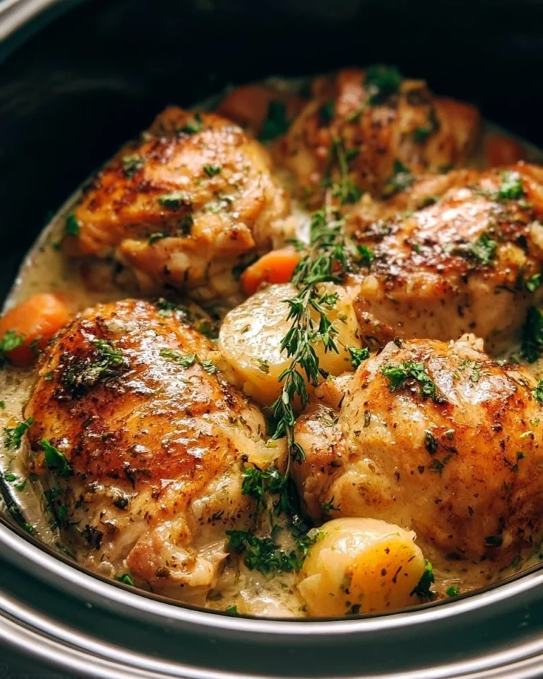 Slow Cooker Garlic Butter Chicken with herbs and spices