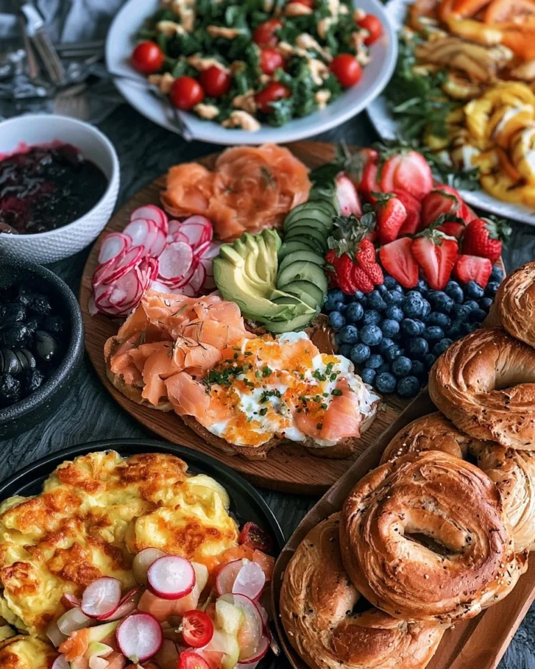 A colorful spread of bagels with various healthy toppings for a brunch.