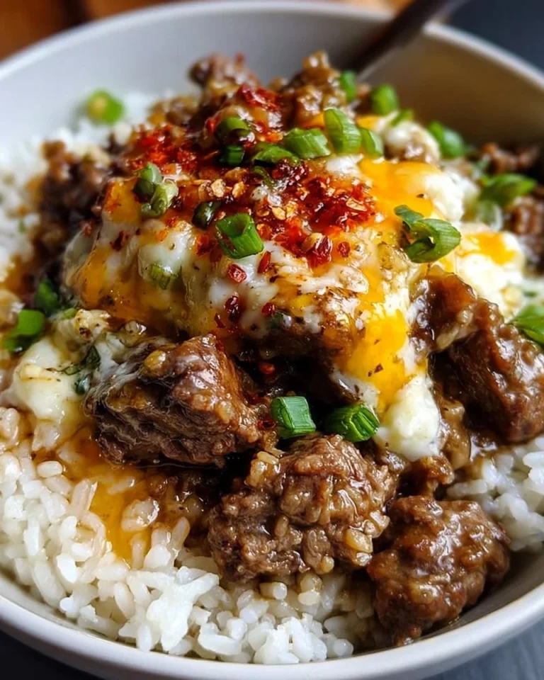 Delicious Beefy Garlic Butter Bowl served in a rustic dish with herbs.