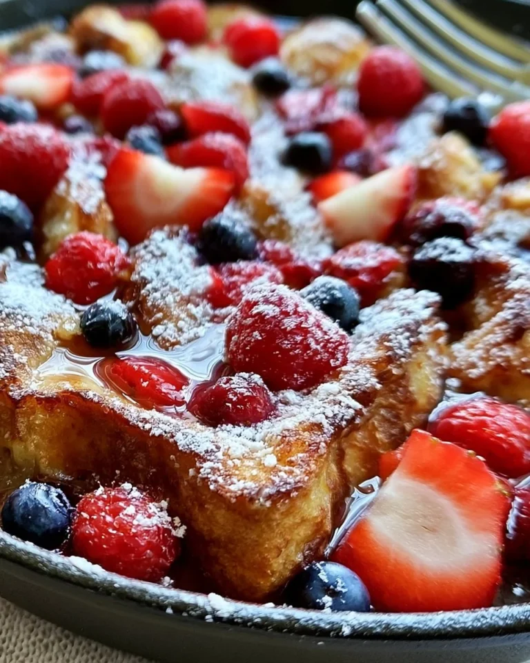 Delicious Berry-Filled Overnight French Toast Casserole ready to be served