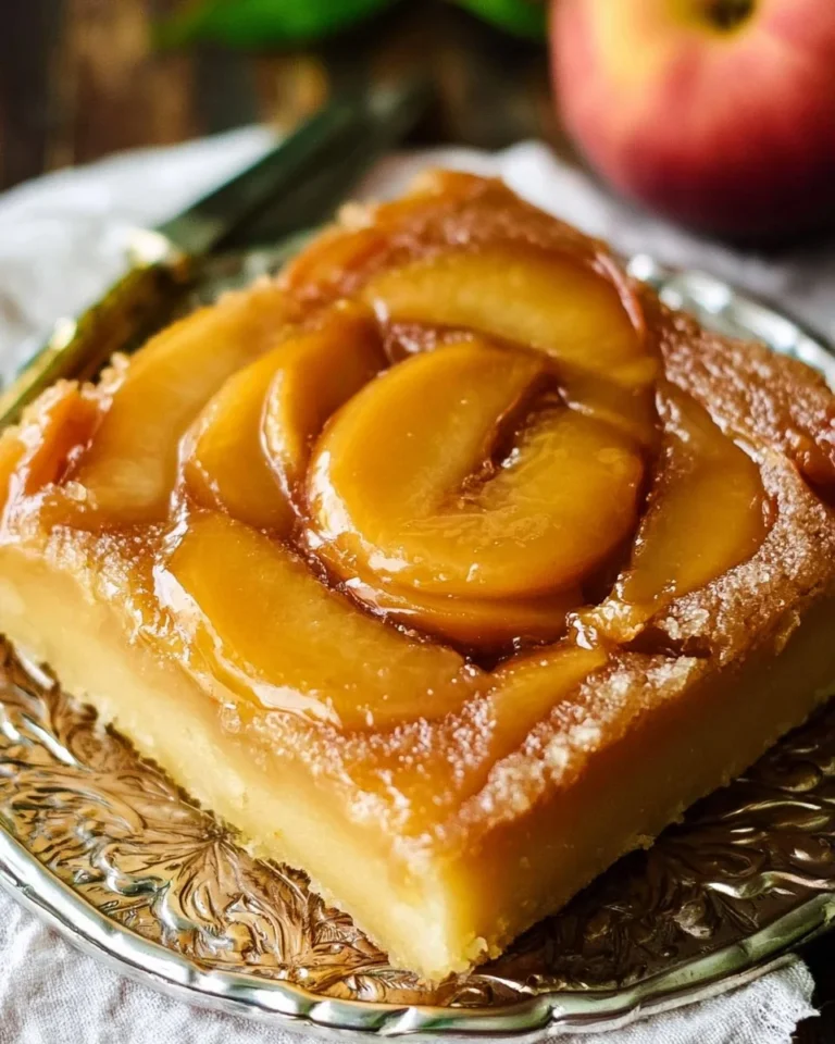 Delicious brown sugar peach cake topped with fresh peaches.