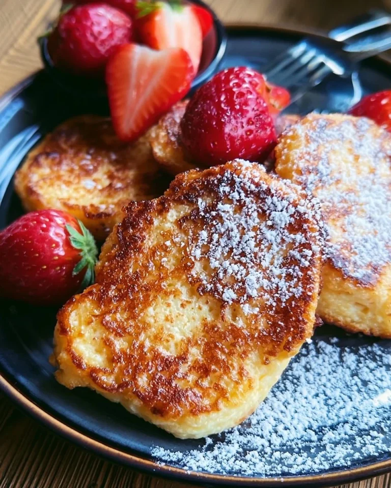 Delicious cottage cheese pancakes served with fruit and syrup