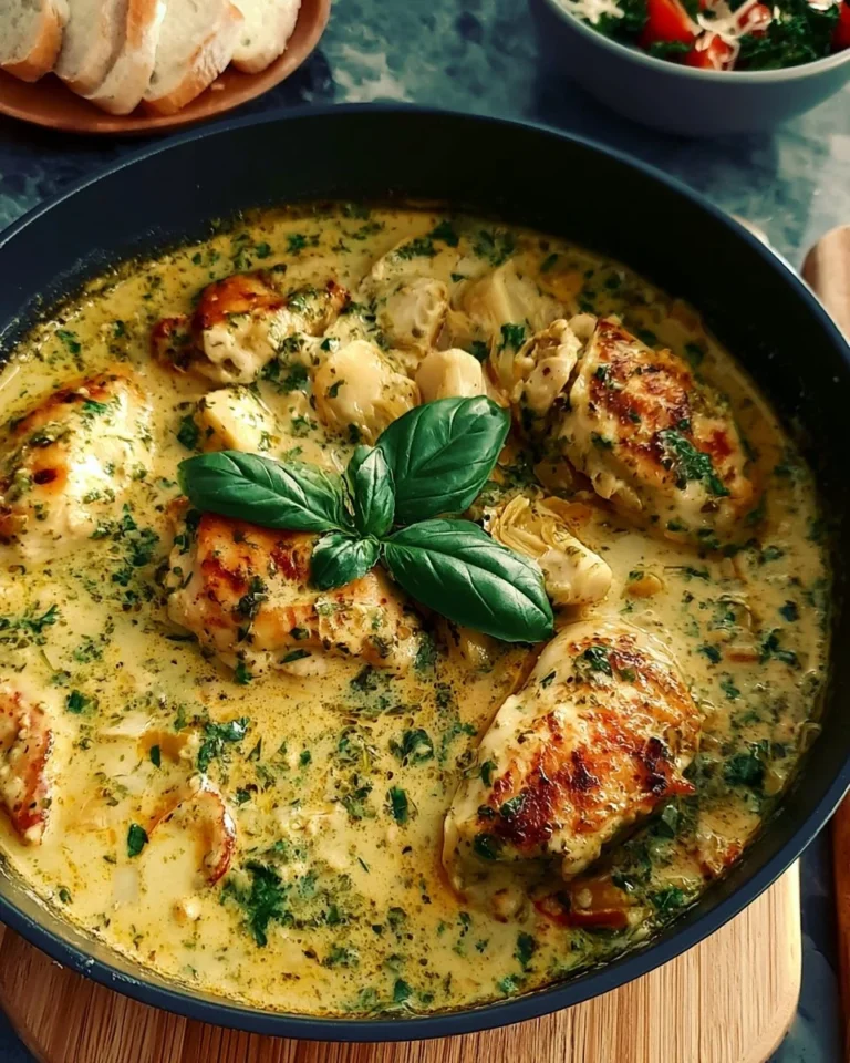 Creamy pesto chicken served with pasta on a plate