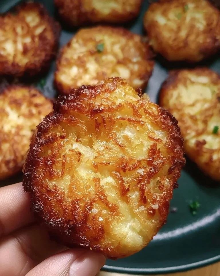 Crispy garlic parmesan hashbrowns served on a plate garnished with parsley.