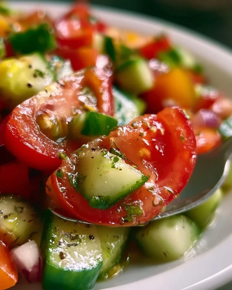 Freshly prepared Cucumber Tomato Salad with herbs and dressing