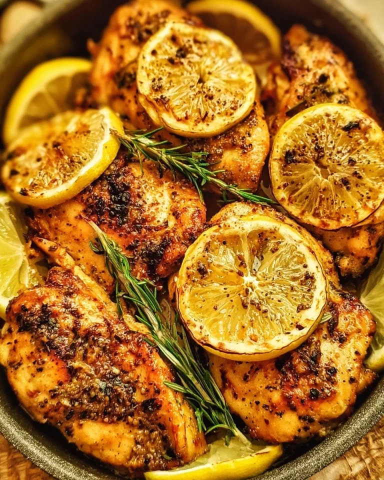 Juicy lemon pepper chicken fillets garnished with fresh herbs