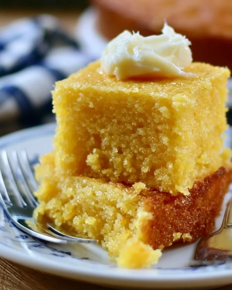 Moist Jiffy Cornbread made with yellow cake mix served in a dish