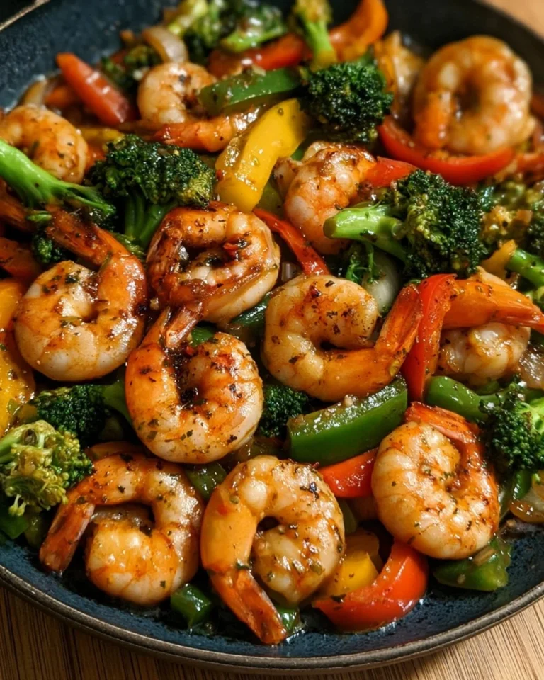Delicious garlic shrimp stir-fry served in a vibrant bowl with vegetables.