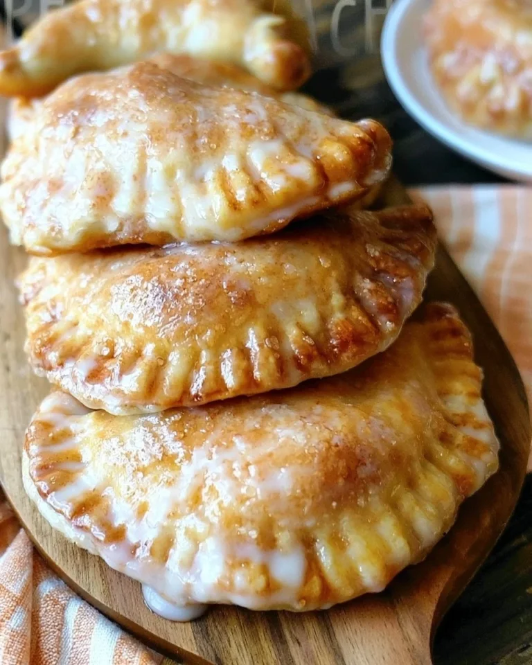 Glazed peach hand pies on a plate, delicious summer dessert treat.