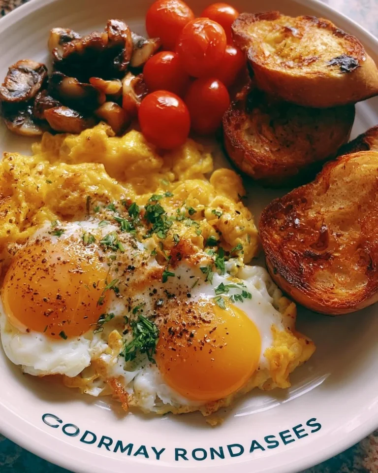A beautifully plated gourmet breakfast with fresh ingredients and elegant presentation.
