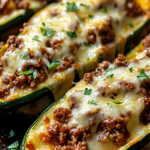 Ground beef stuffed zucchini boats ready to serve, a healthy and tasty dish