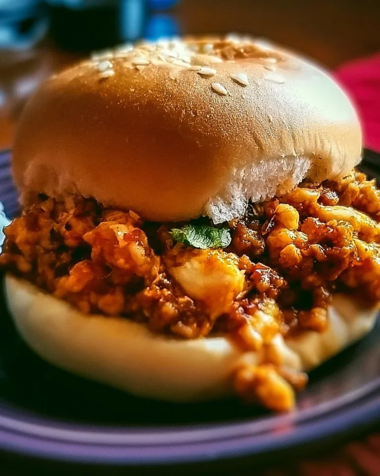 Delicious Ground Chicken Sloppy Joes served on a bun with fresh toppings