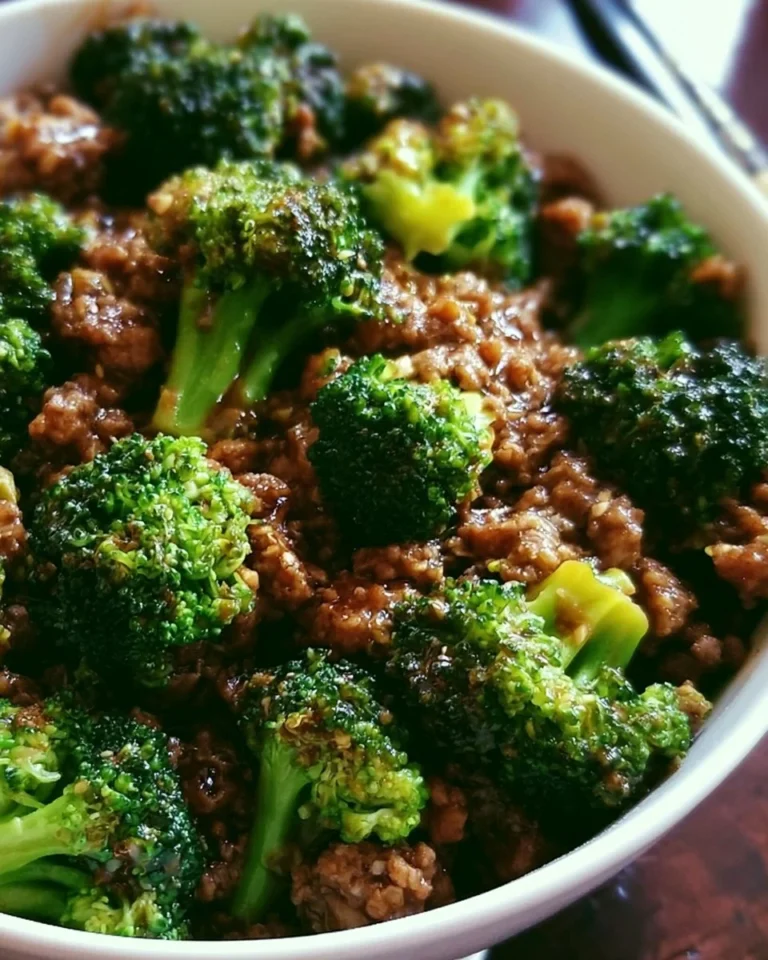 Delicious hamburger meat stir-fried with fresh broccoli in a savory dish.