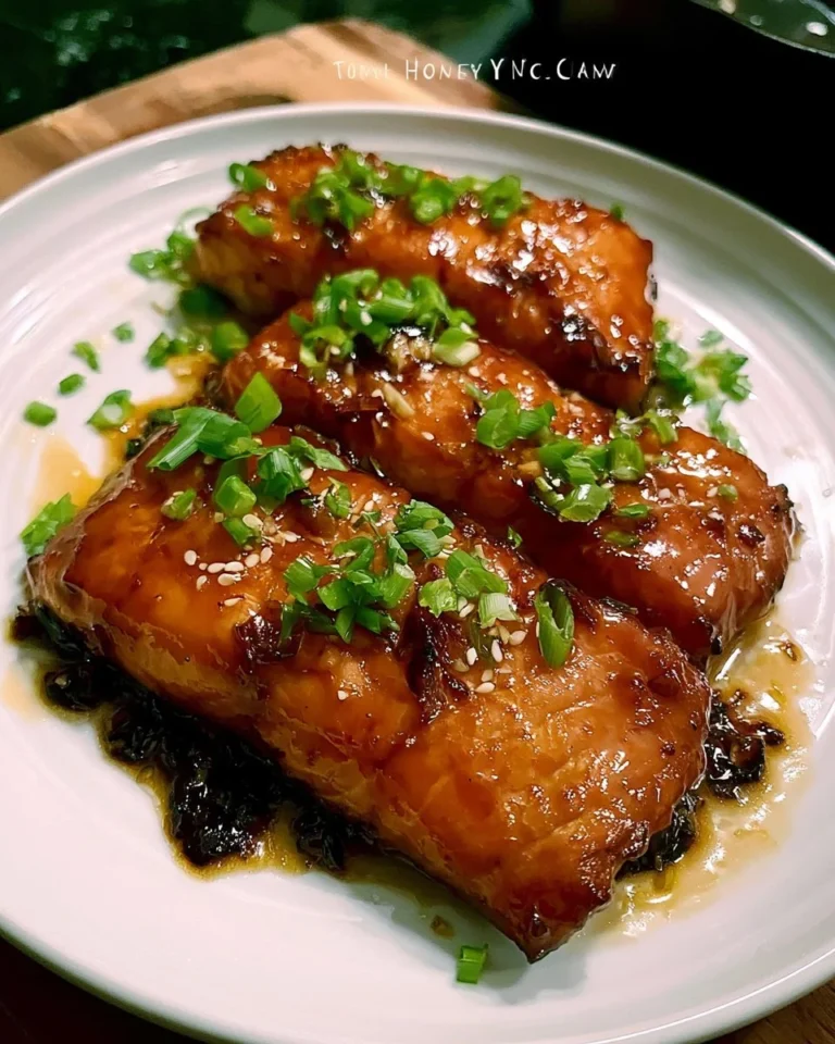 Delicious Honey Garlic Salmon fillet served with fresh herbs