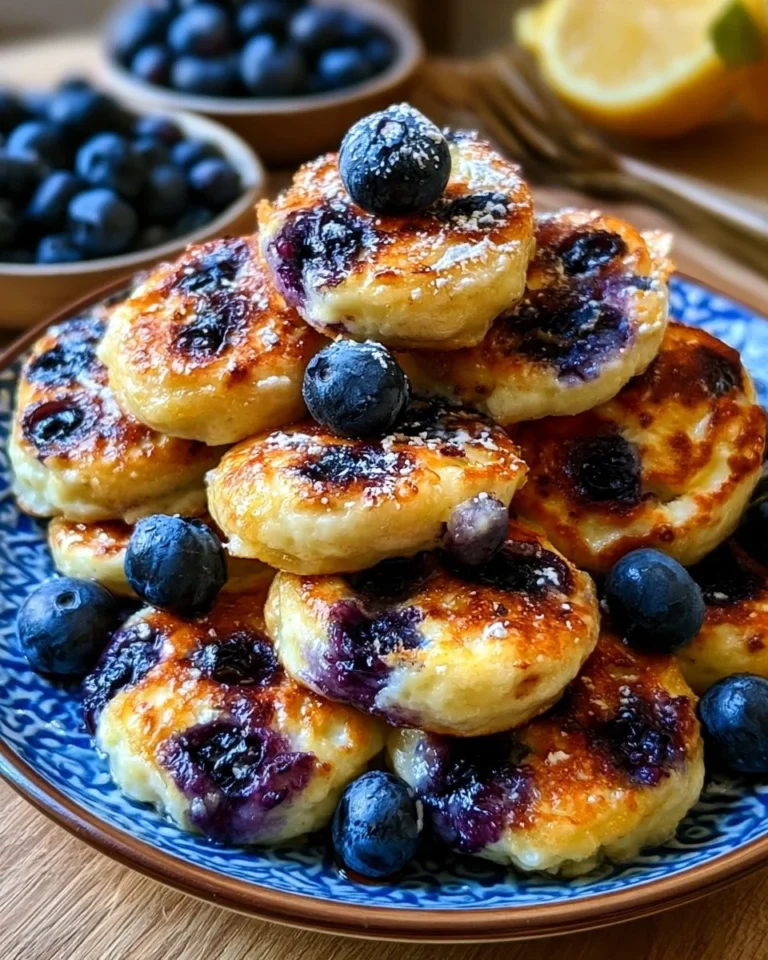 Delicious lemon blueberry cottage cheese pancake bites on a plate