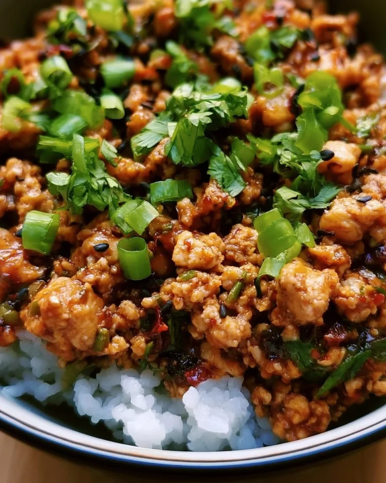 Low-carb firecracker ground chicken served on a plate with fresh vegetables