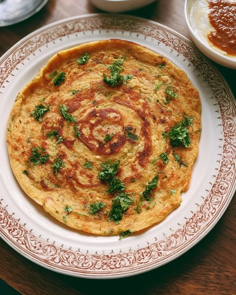 Delicious and healthy homemade Masoor Dal Chilla served on a plate