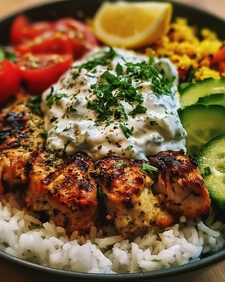 Mediterranean Chicken Rice Bowl with fresh ingredients and vibrant flavors