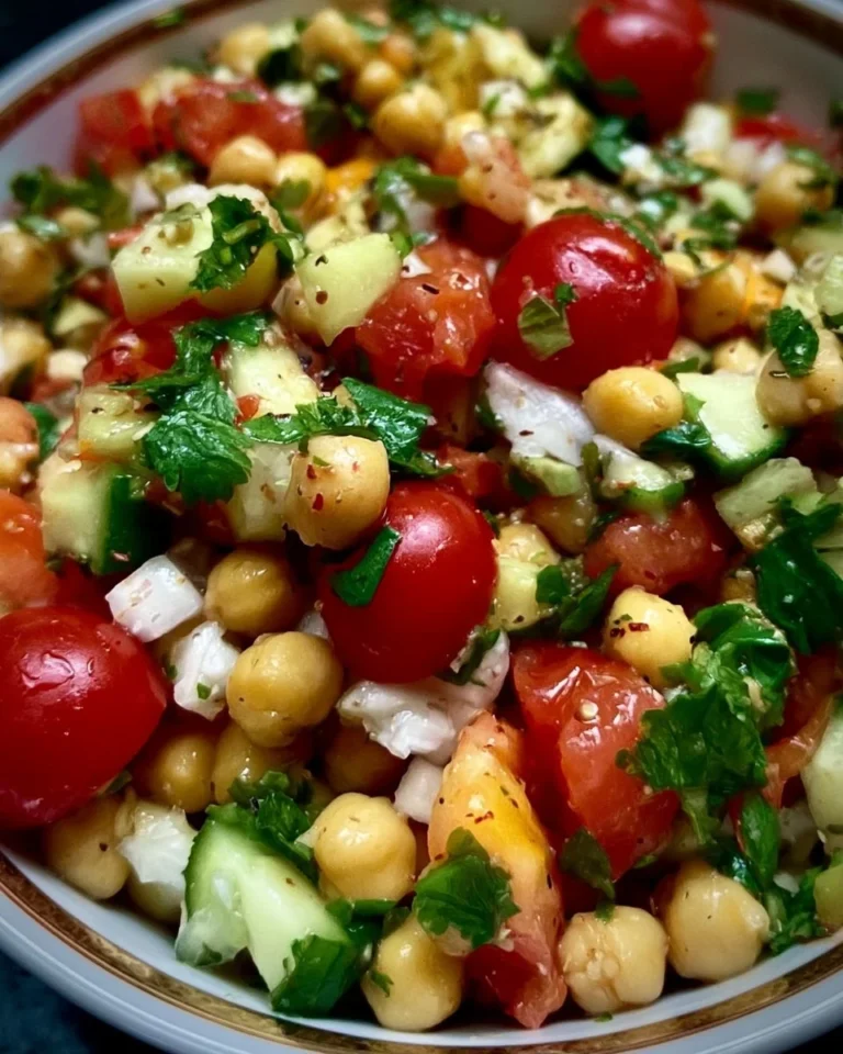 Colorful Mediterranean Chickpea Salad with fresh vegetables and herbs