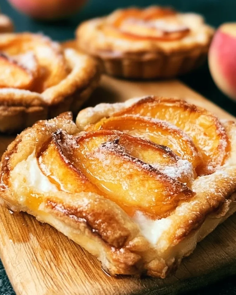 Mini Peach Cream Cheese Tartlets with fresh peaches and cream cheese filling