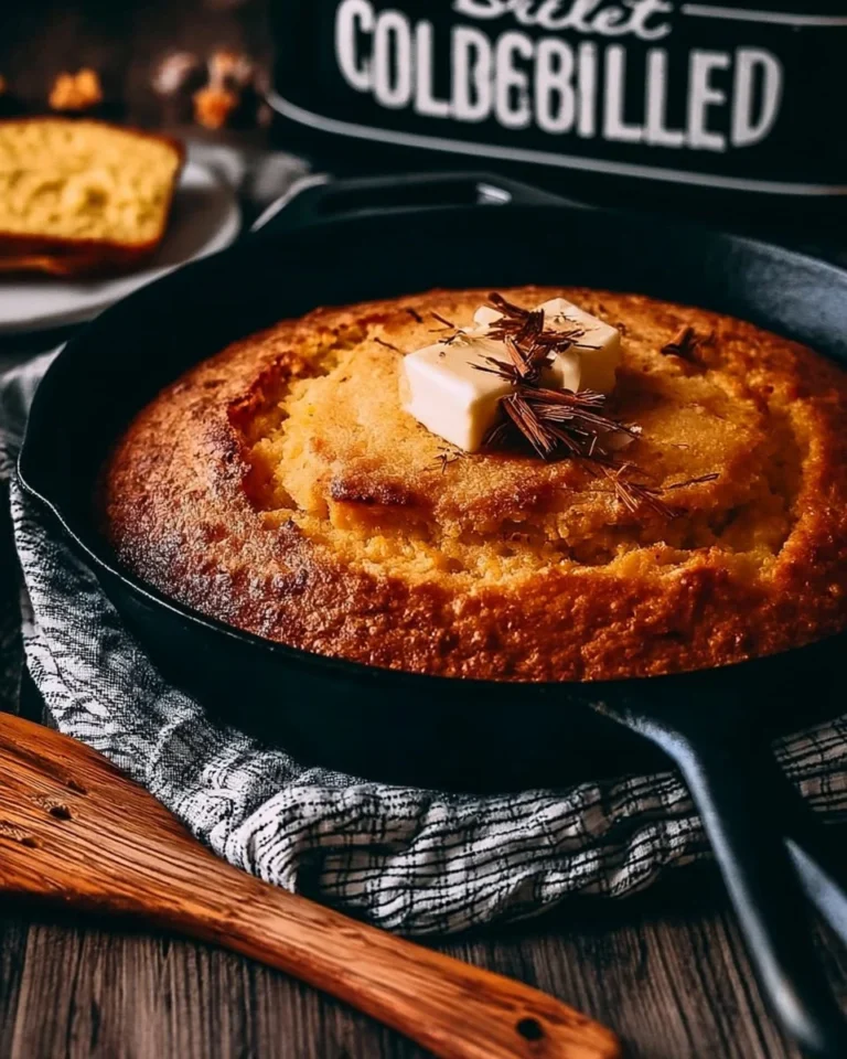 Old-Fashioned Moist and Sweet Skillet Cornbread served in a skillet
