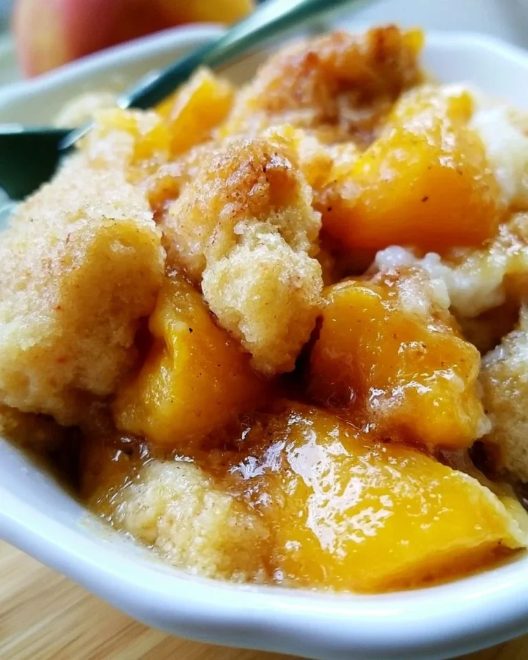Homemade Peach Cobbler made with fresh peaches and a golden crust.