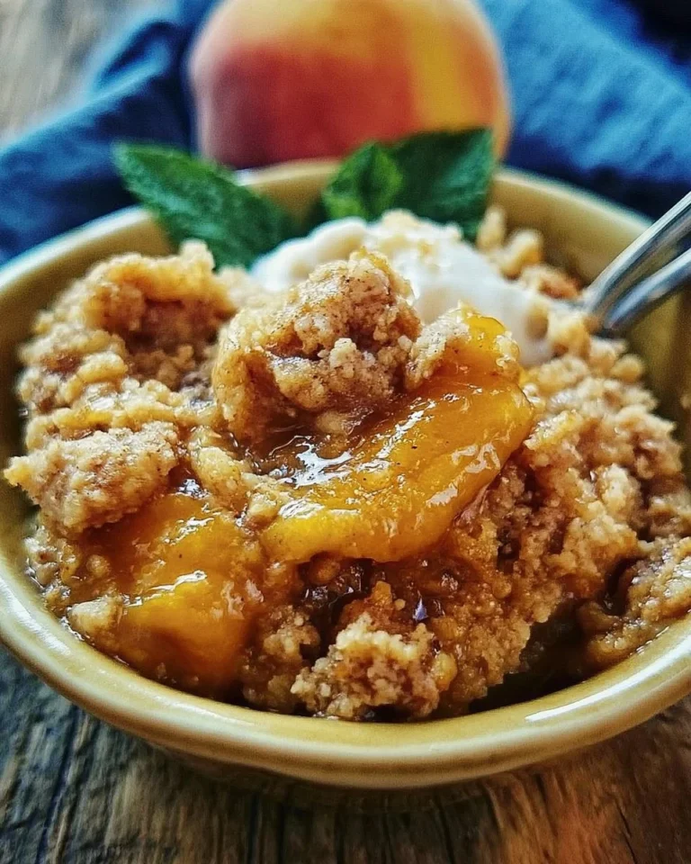 Delicious Peach Crisp dessert with juicy peaches and crumble topping