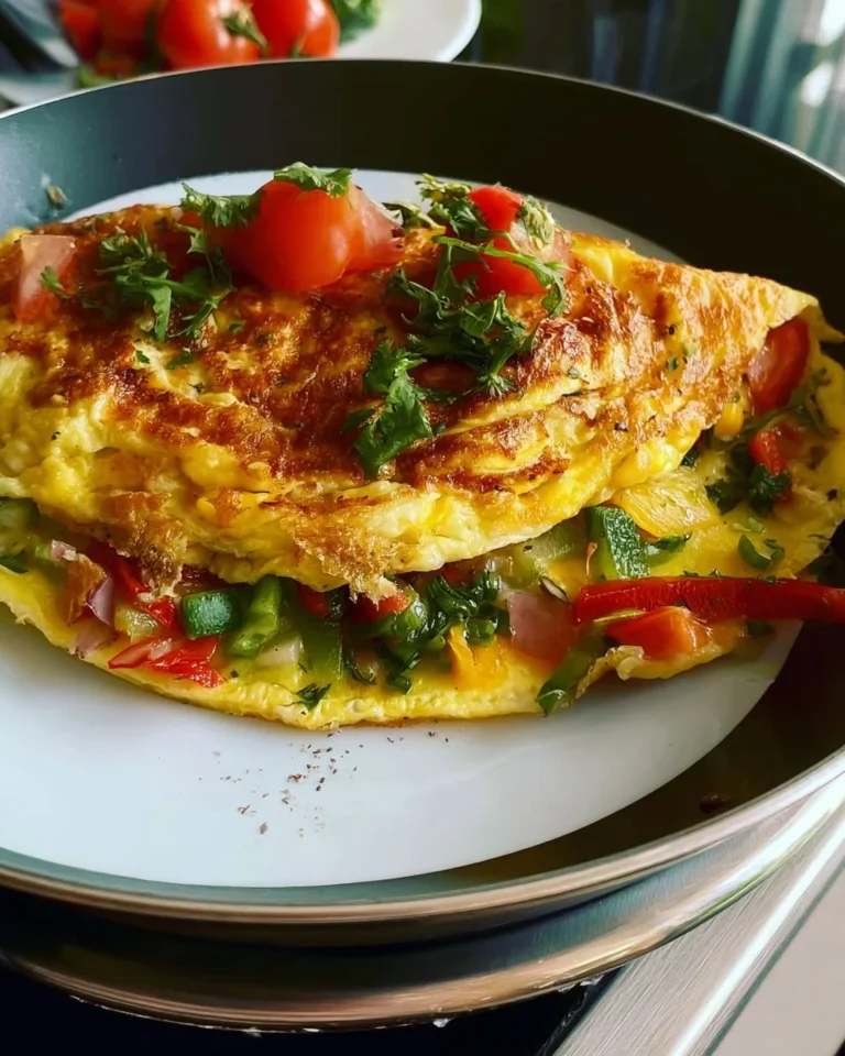 Delicious veggie omelette recipe with colorful vegetables and herbs