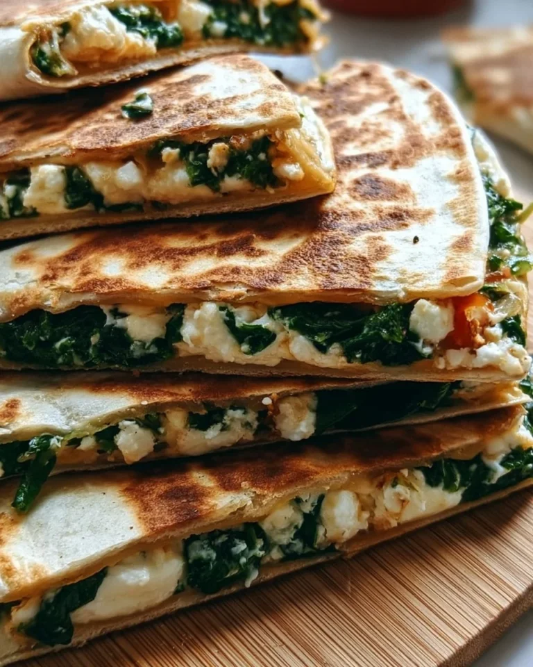 Spinach and feta quesadillas served on a plate with a side of salsa.