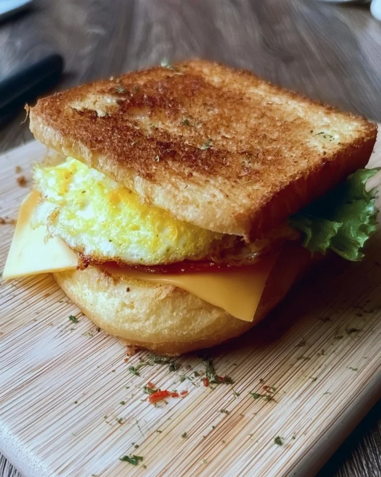 Quick 5-Minute Breakfast Sandwich with egg, cheese, and bacon on a toasted bun.