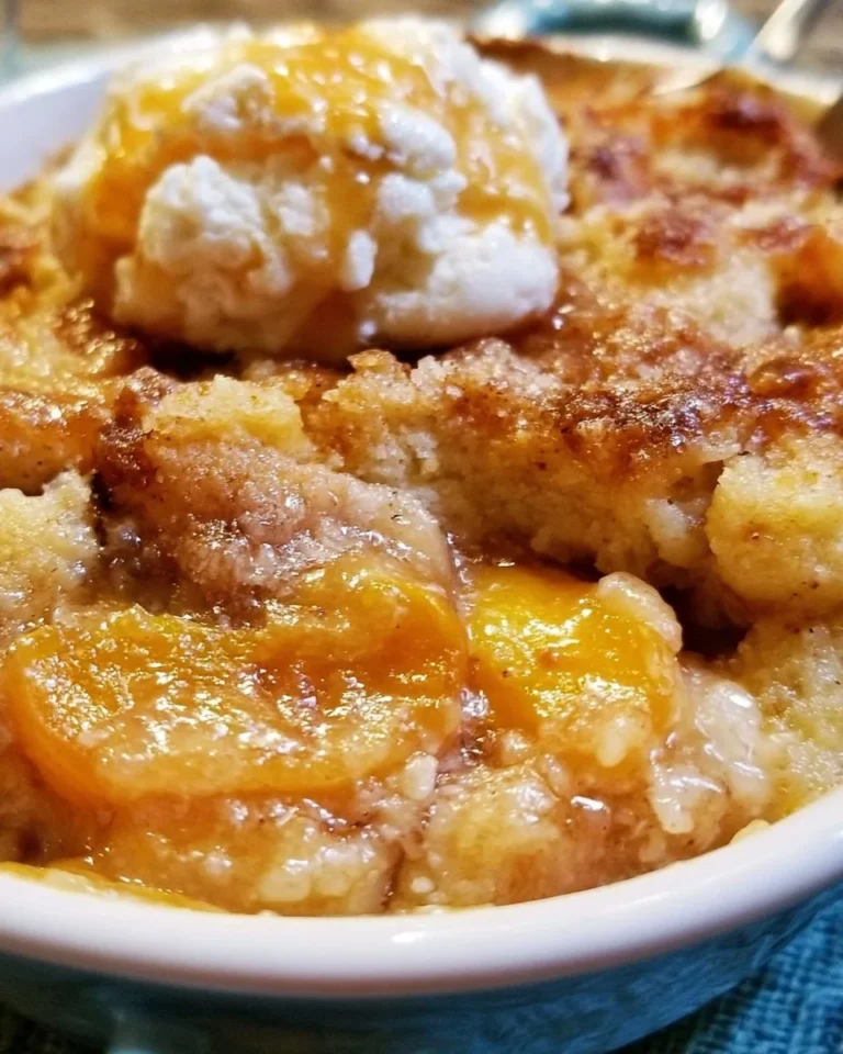 Delicious Southern peach cobbler fresh out of the oven with golden crust and juicy peaches.