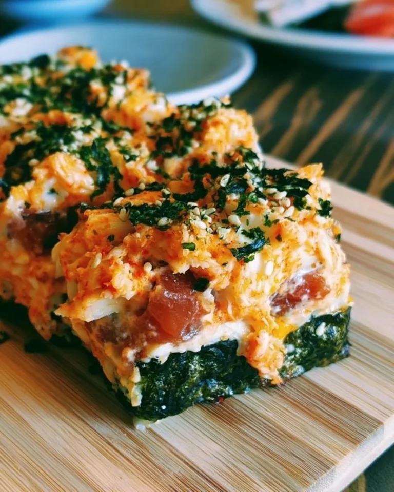 Spicy Tuna and Creamy Crab Sushi Bake served in a baking dish