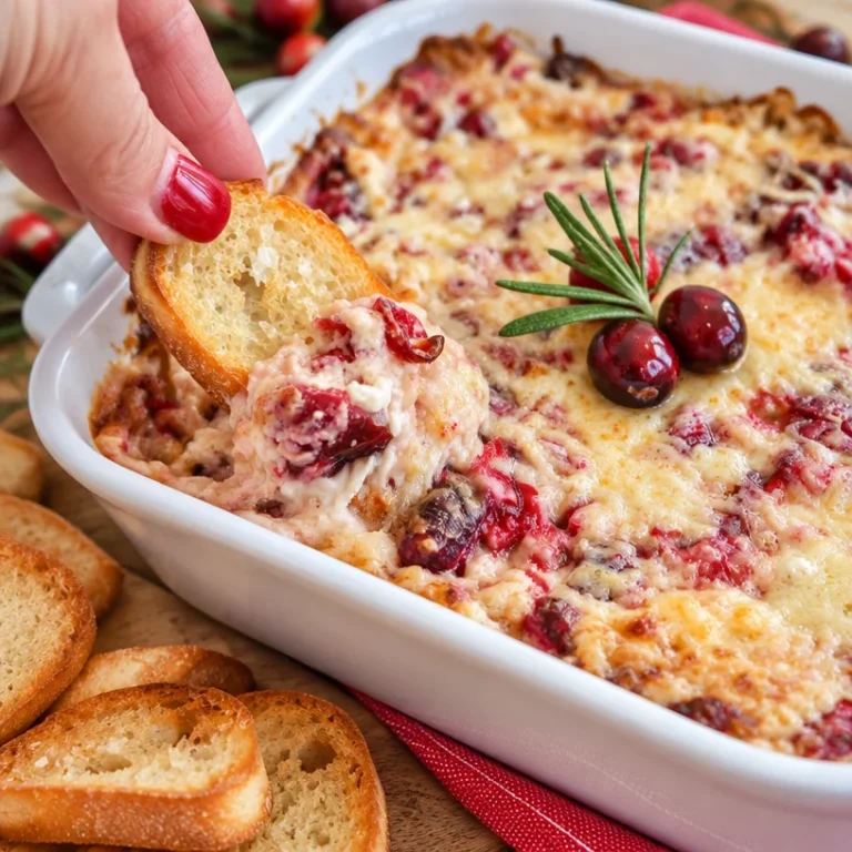 Delicious baked cranberry dip with cream cheese and herbs, perfect for parties.