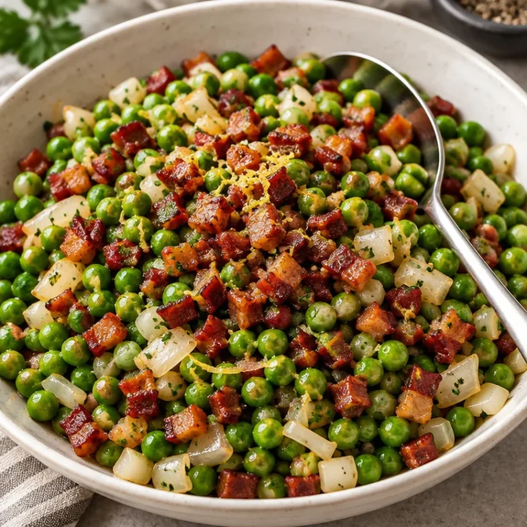 Delicious Thanksgiving peas side dish recipe for the holiday table.