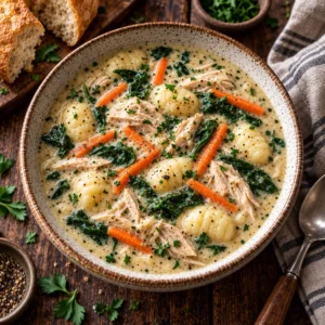 Creamy chicken gnocchi soup bowl inspired by Olive Garden recipe