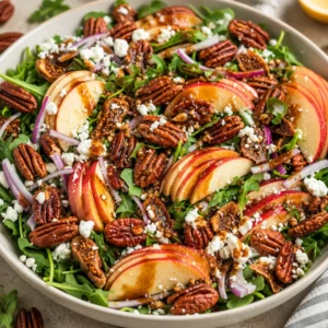 Fresh Apple Arugula Salad topped with nuts and cheese