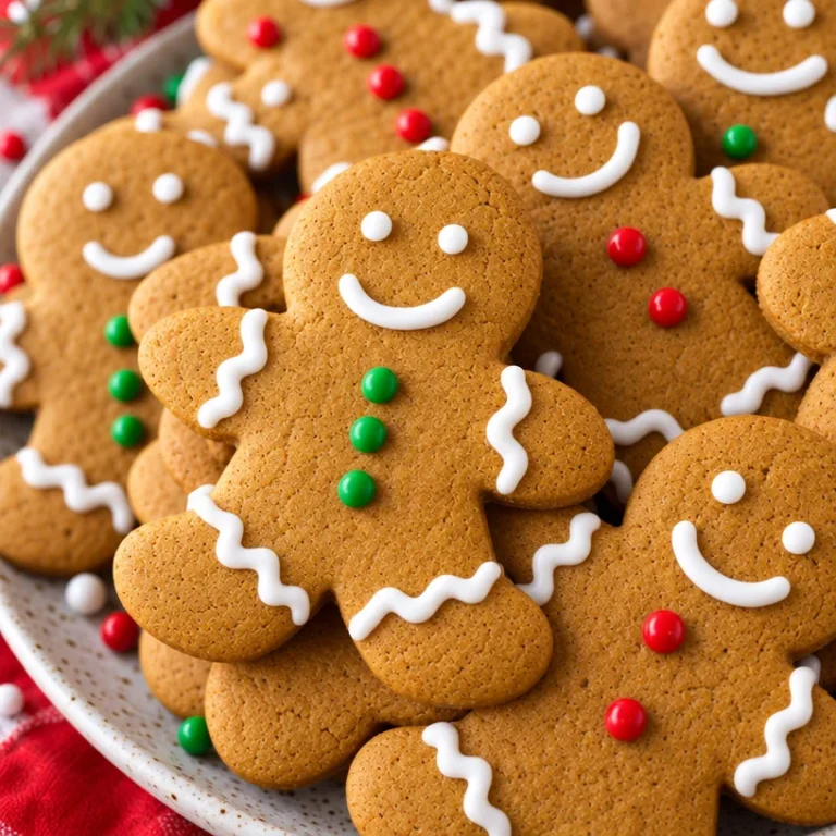 A plate of soft and chewy gingerbread cookies decorated for the holidays